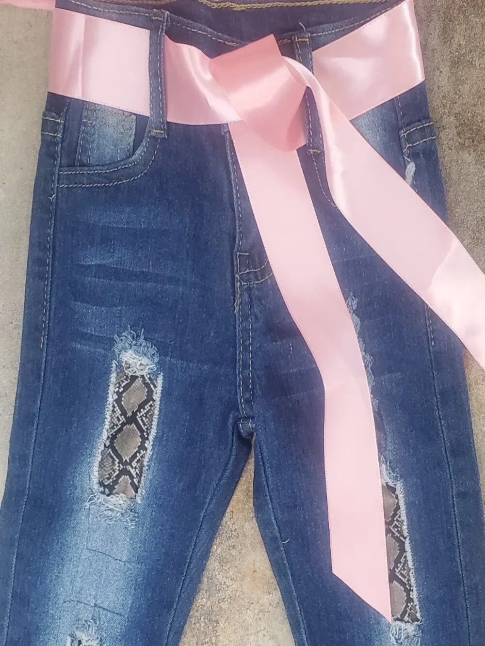 Delilica Boutique Toddler Girl Pink Ruffle Faux Snake Denim Set